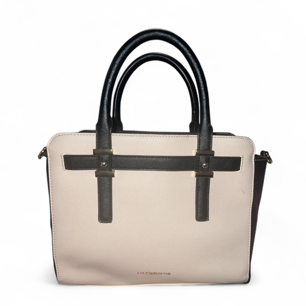 Liz Claiborne Purse Tote Bag Mini Tuxedo Black Cream Over the Shoulder Purse